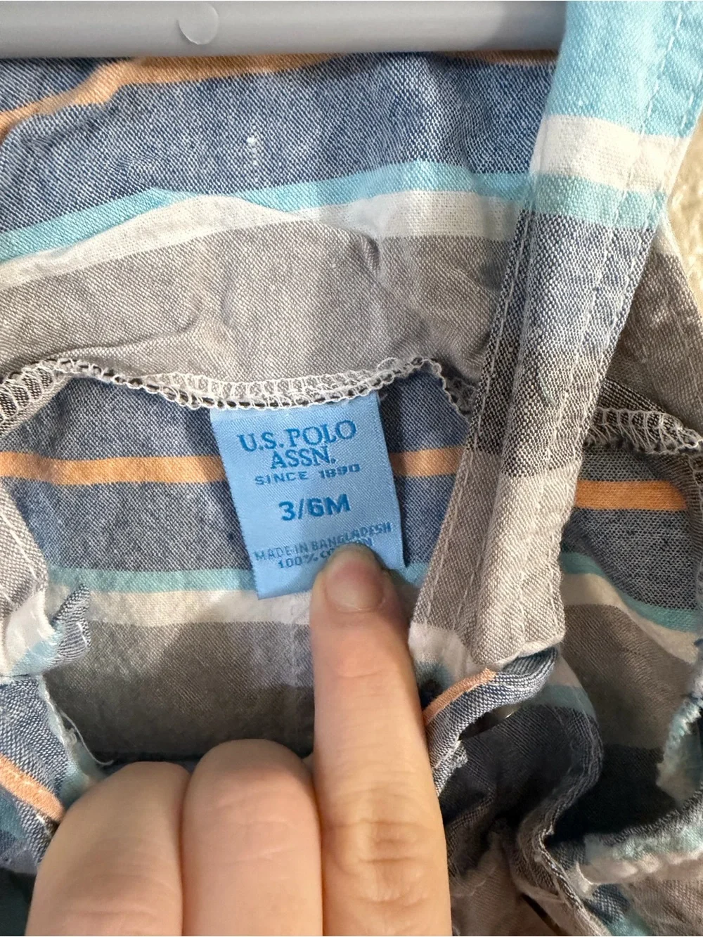 U.S. Polo Assn. Blue & Gray Striped Baby Short Overalls
